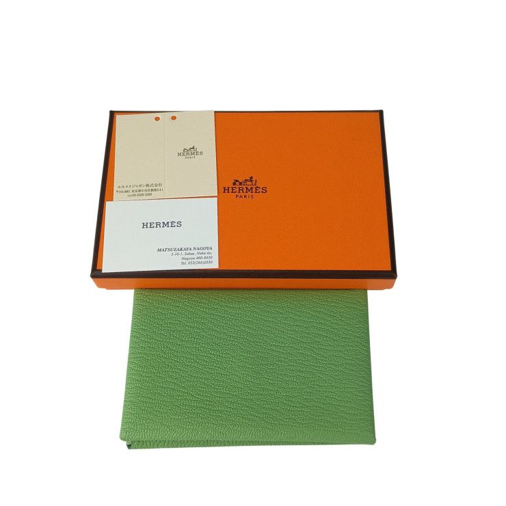 Hermes Coin Case Calvi Vert Cricket Chevre Purse Engraved W Never — view 8
