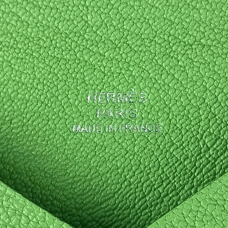 Hermes Coin Case Calvi Vert Cricket Chevre Purse Engraved W Never — view 7