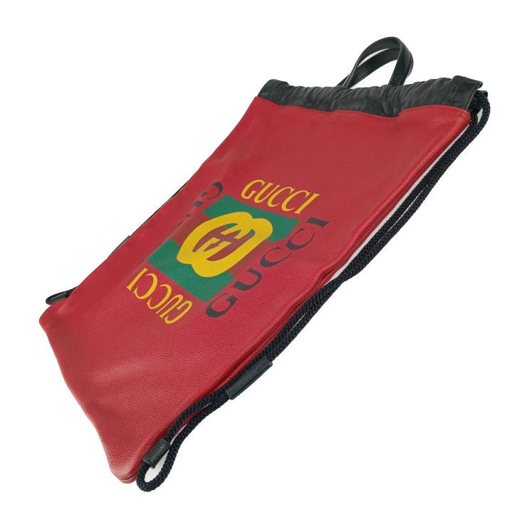 Gucci Backpack Daypack Print Drawstring Ring Hibisca Scuffed Leather — view 2
