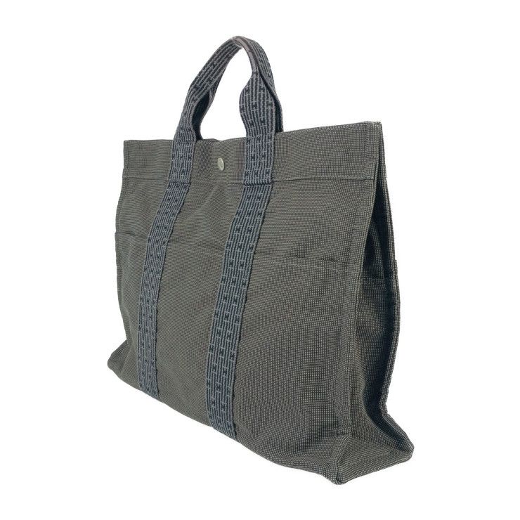 Hermes Tote Her Line MM Grey Silver Hardware Canvas Handbag — view 2
