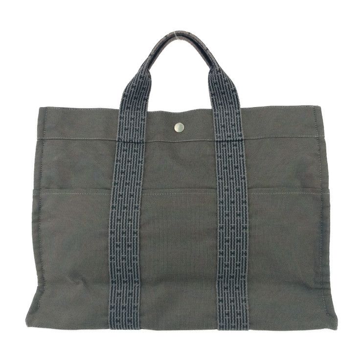 Hermes Tote Her Line MM Grey Silver Hardware Canvas Handbag — view 3