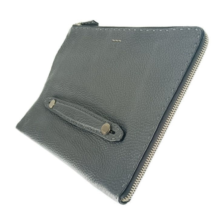 Fendi Clutch Bag Selleria 7 M0225 Gray Silver Hardware Leather Second — view 2