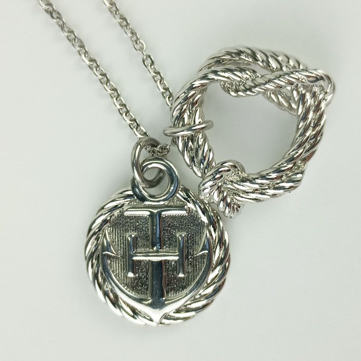 Hermes Necklace Cortaje Rope Silver Metal Pendant Anchor Cordage — view 5