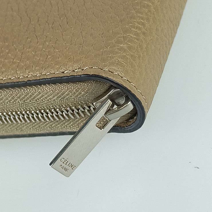 Celine Large Zipped Wallet Beige Orange Red Silver Hardware Leather — view 6