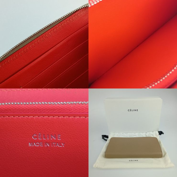 Celine Large Zipped Wallet Beige Orange Red Silver Hardware Leather — view 9