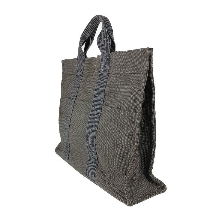 Hermes Tote Her Line MM Grey Silver Hardware Canvas Handbag — view 2