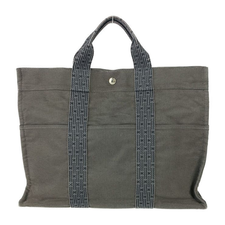 Hermes Tote Her Line MM Grey Silver Hardware Canvas Handbag — view 3