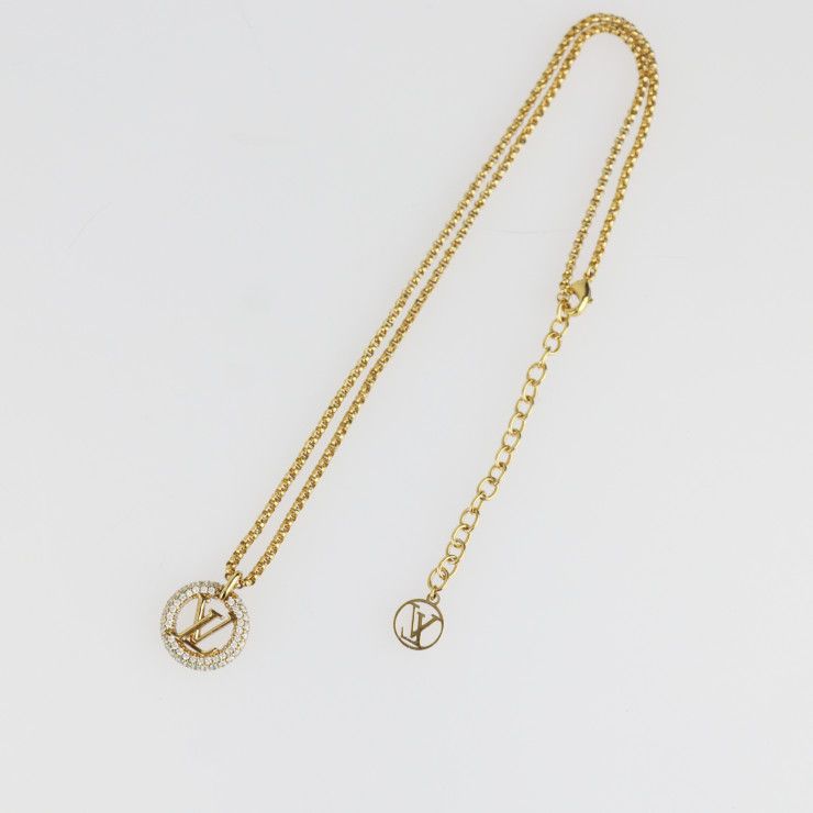 Louis Vuittone By Night Necklace Metal Rhinestone Gold Circle Pendant — view 9