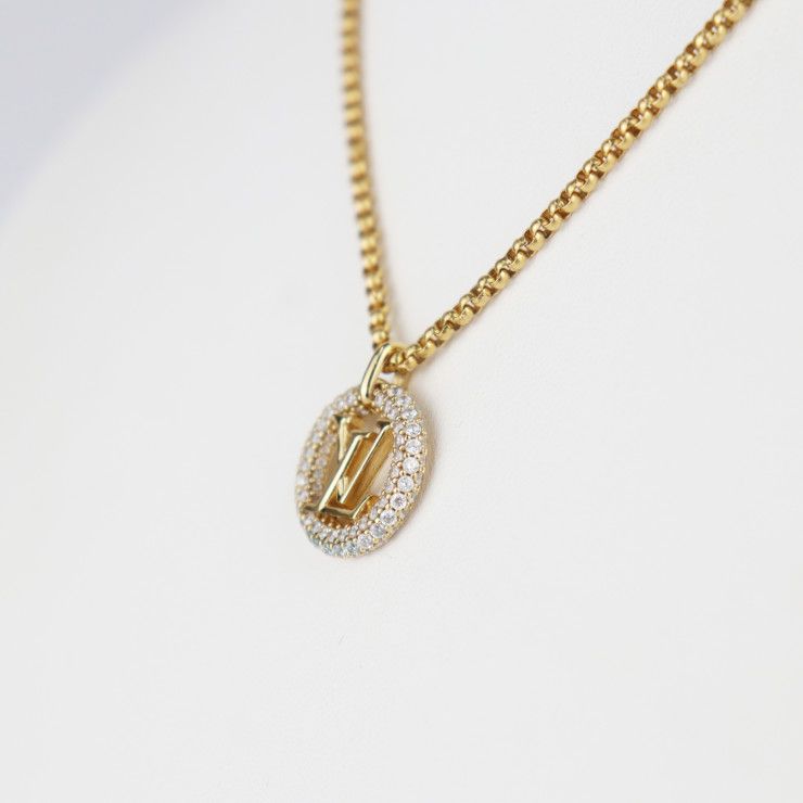 Louis Vuittone By Night Necklace Metal Rhinestone Gold Circle Pendant — view 3