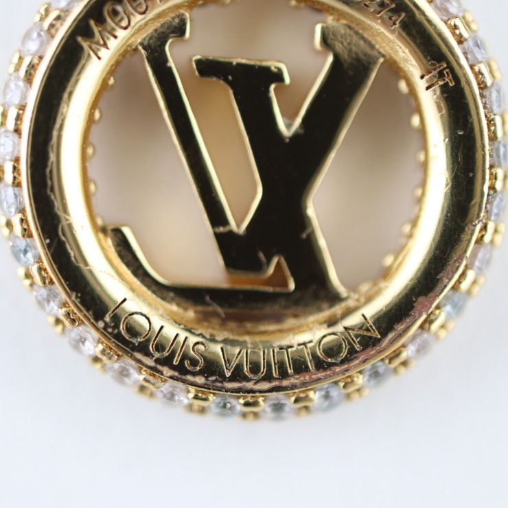 Louis Vuittone By Night Necklace Metal Rhinestone Gold Circle Pendant — view 8