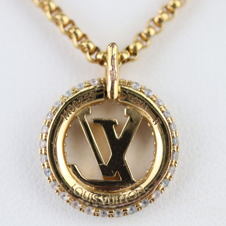 Louis Vuittone By Night Necklace Metal Rhinestone Gold Circle Pendant — view 6