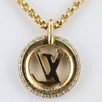 Louis Vuittone By Night Necklace Metal Rhinestone Gold Circle Pendant — view 6