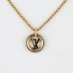 Louis Vuittone By Night Necklace Metal Rhinestone Gold Circle Pendant — view 4