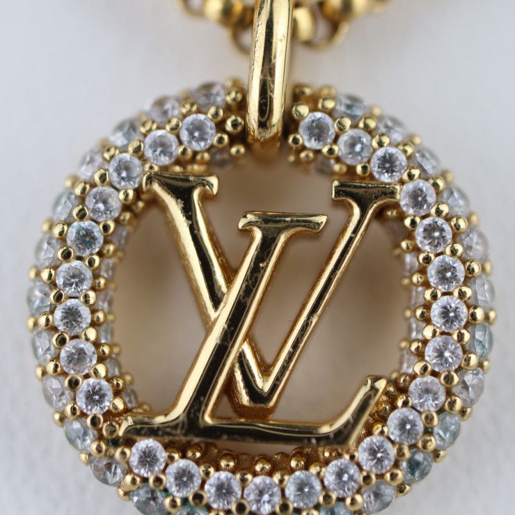 Louis Vuittone By Night Necklace Metal Rhinestone Gold Circle Pendant — view 5