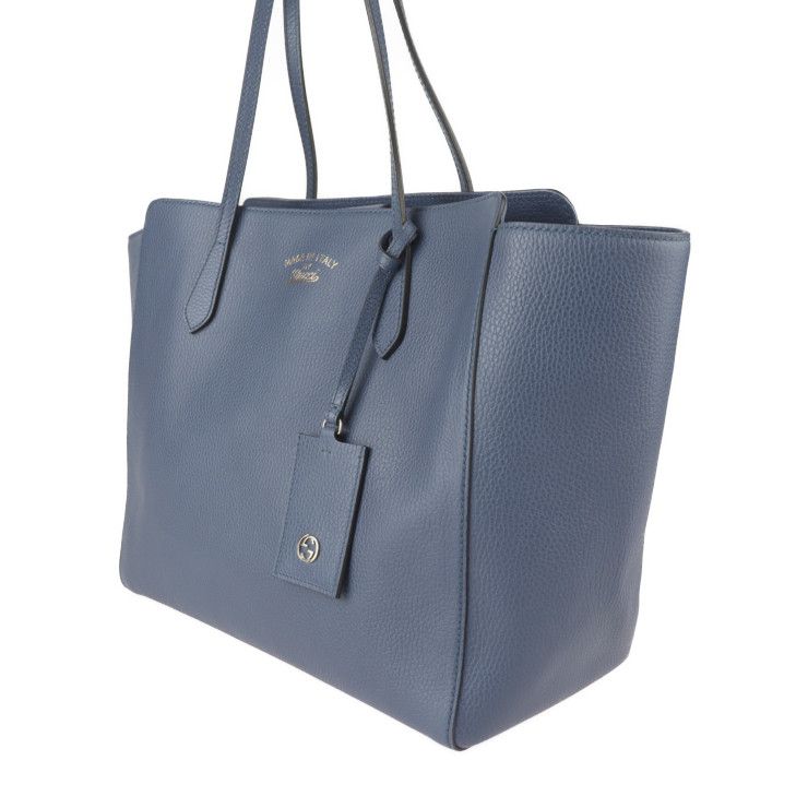 Gucci Swing Tote Bag Leather Navy Gold Hardware Shoulder Large — view 2