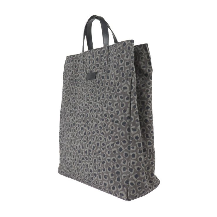 Gucci Shopping Bag Tote Canvas Leather Grayish Black Leopard Pattern — view 2