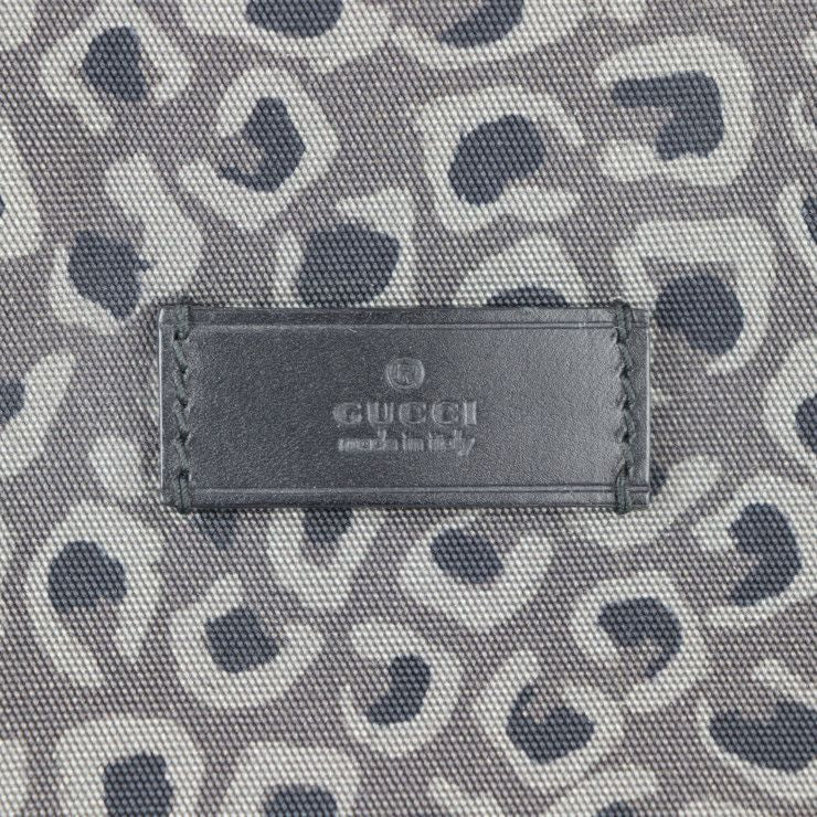 Gucci Shopping Bag Tote Canvas Leather Grayish Black Leopard Pattern — view 6