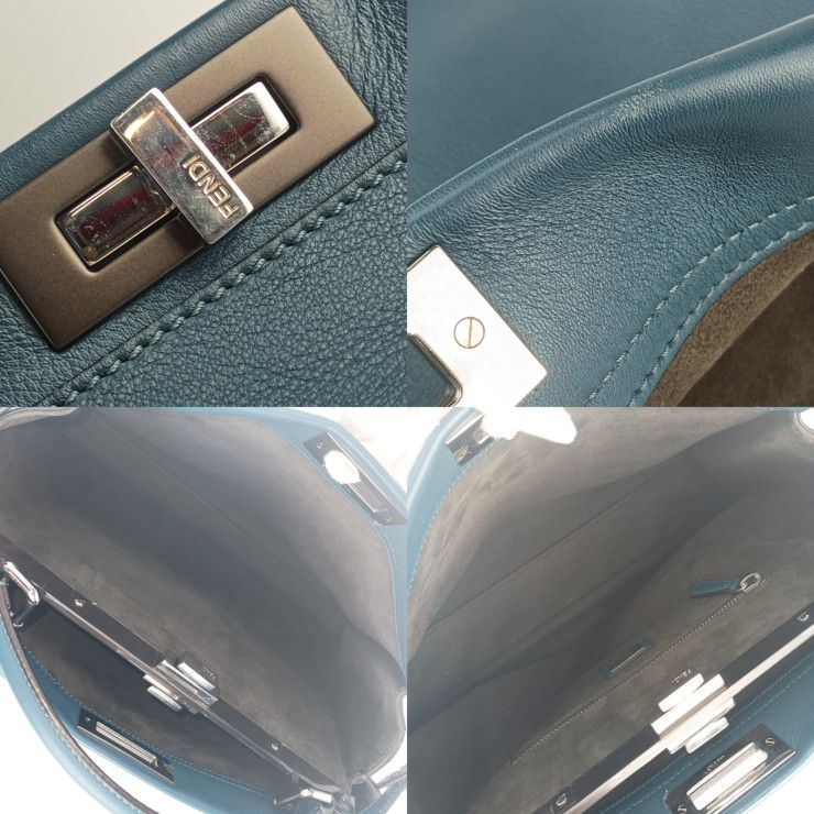 Fendi Tote Bag Peekaboo Large 8 Bn210 Blue Silver Hardware Leather 2-Way — view 7