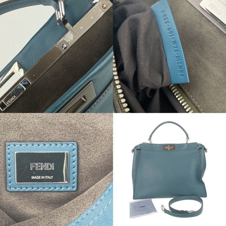Fendi Tote Bag Peekaboo Large 8 Bn210 Blue Silver Hardware Leather 2-Way — view 8