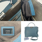 Fendi Tote Bag Peekaboo Large 8 Bn210 Blue Silver Hardware Leather 2-Way — view 8