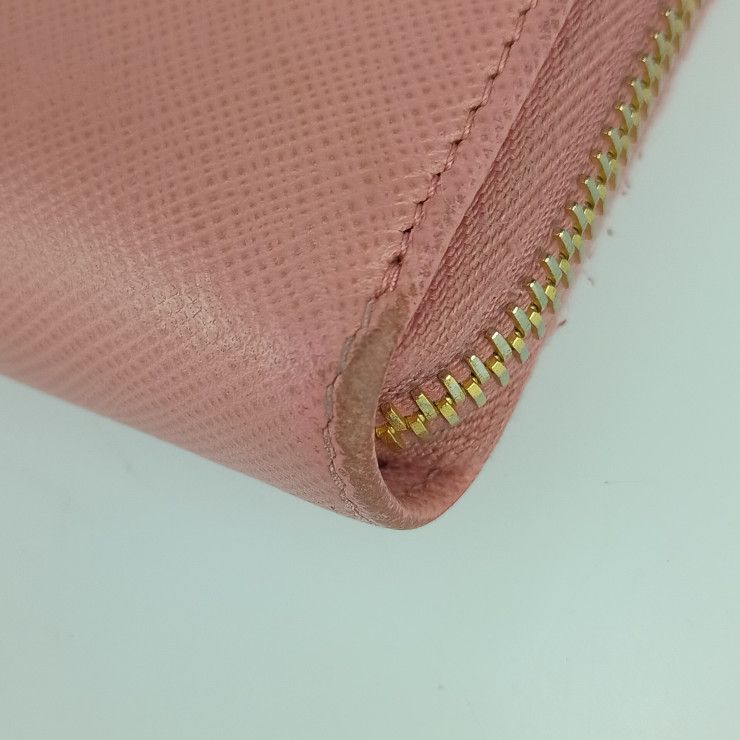 Prada Long Wallet 1 Ml506 Pink Saffiano Leather Round Zipper — view 5