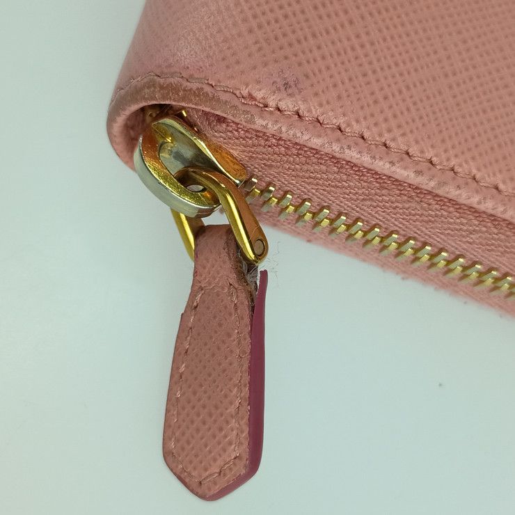Prada Long Wallet 1 Ml506 Pink Saffiano Leather Round Zipper — view 6