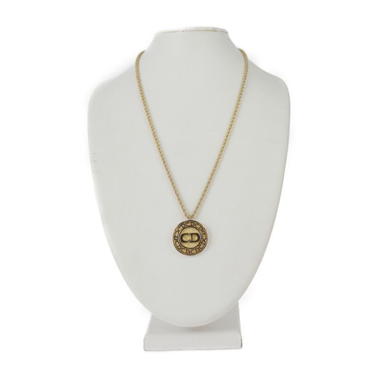 Christian Dior CD Logo Necklace Metal Gold Pendant Circle — view 8
