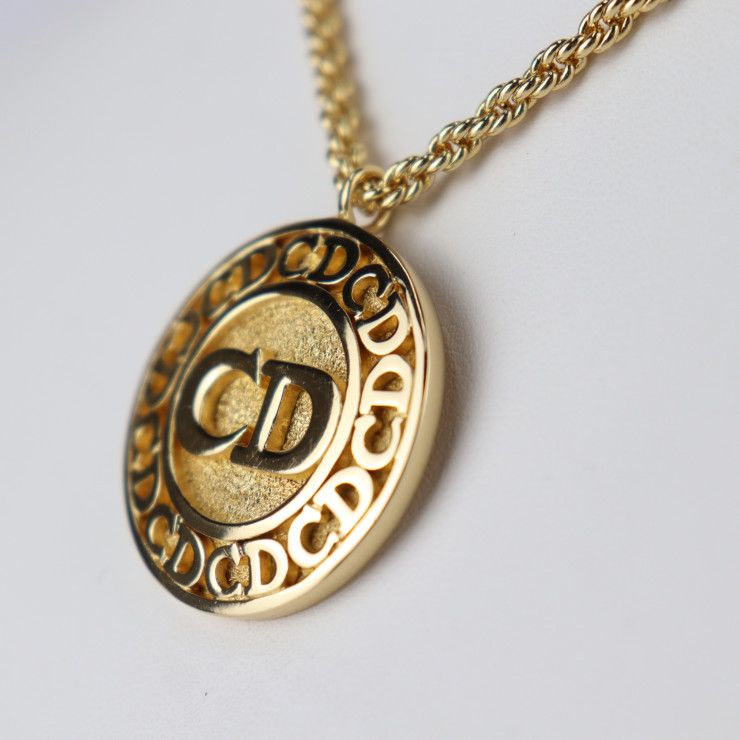 Christian Dior CD Logo Necklace Metal Gold Pendant Circle — view 3