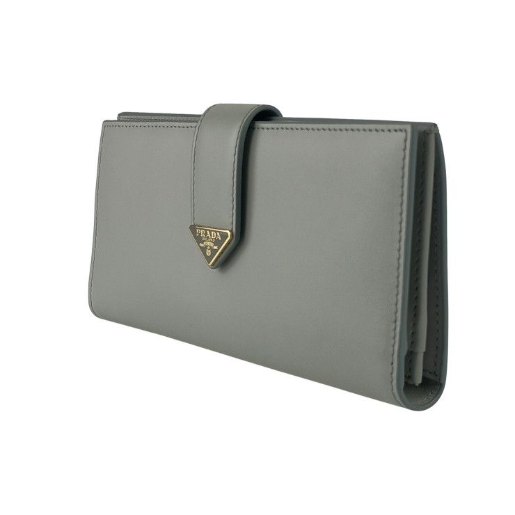 Prada Wallet City Calf Tab 1 Mv025 Light Gray Leather Bifold Long — view 2