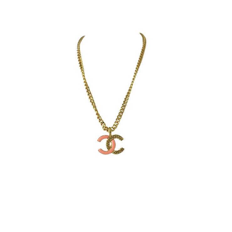 Chanel Necklace Coco Mark Gold Pink Metal Super — view 8