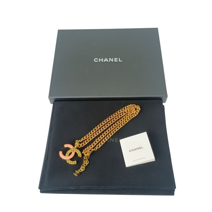 Chanel Necklace Coco Mark Gold Pink Metal Super — view 9