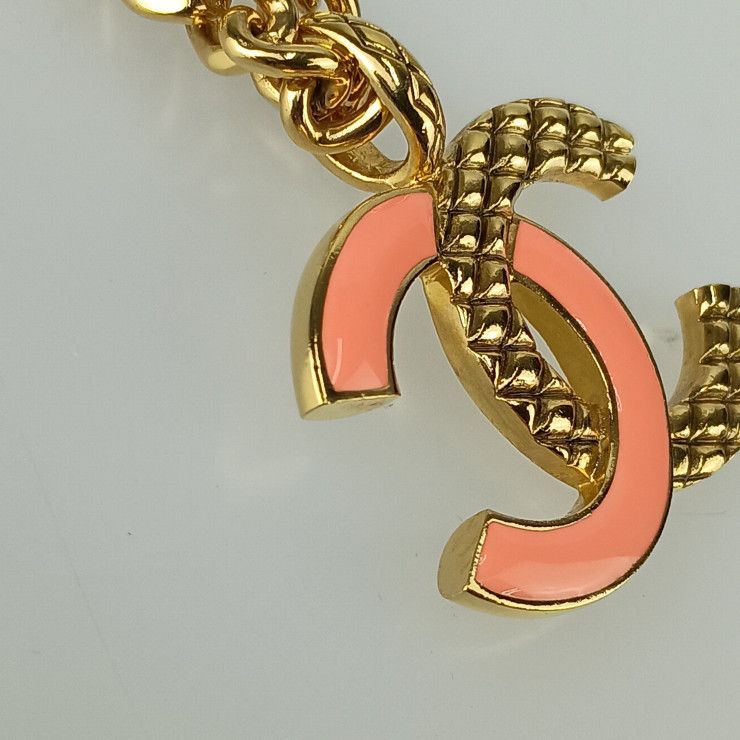 Chanel Necklace Coco Mark Gold Pink Metal Super — view 4