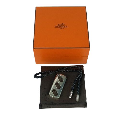 Hermes Key Holder Charm Black Silver Leather AG 925 Braided — view 7