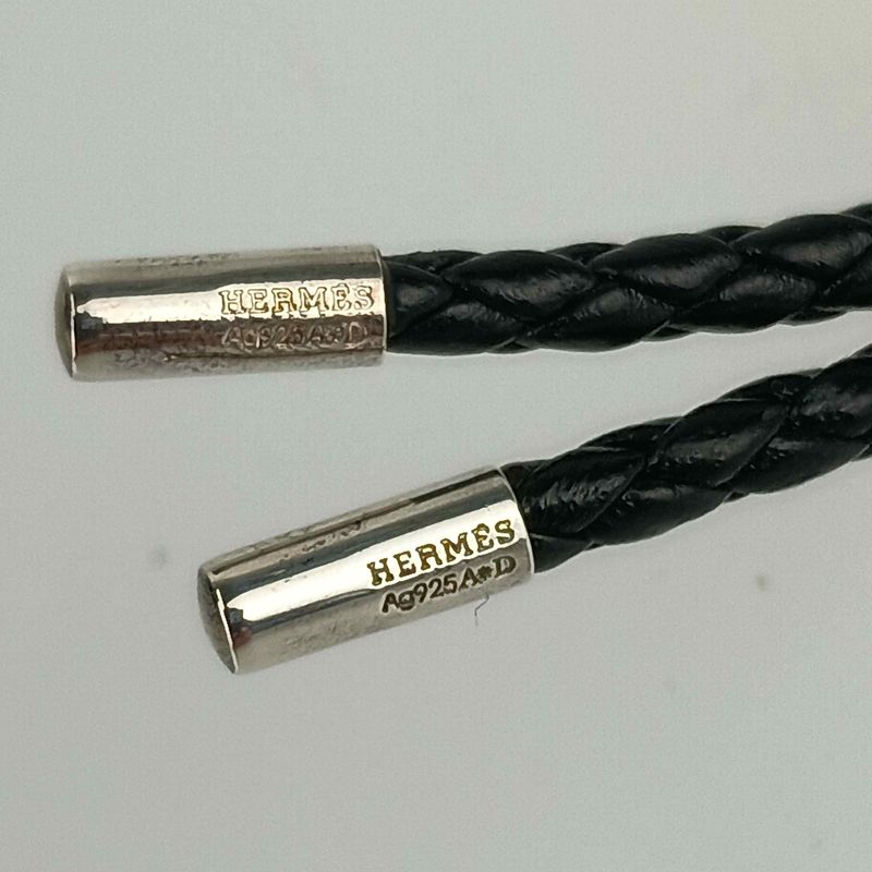 Hermes Key Holder Charm Black Silver Leather AG 925 Braided — view 5