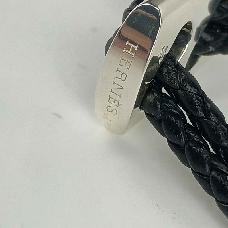 Hermes Key Holder Charm Black Silver Leather AG 925 Braided — view 6