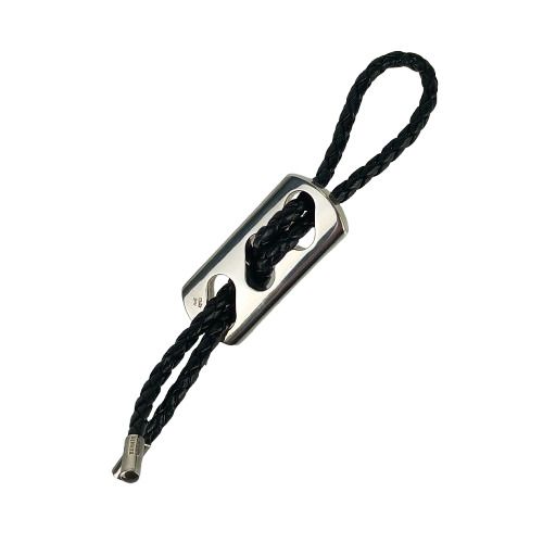Hermes Key Holder Charm Black Silver Leather AG 925 Braided — view 3