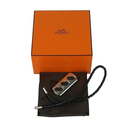 Hermes Key Holder Charm Black Silver Leather AG 925 Braided — view 7