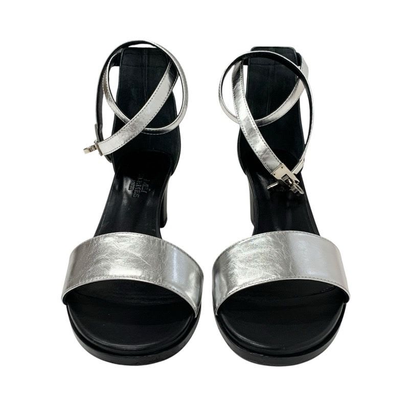 Hermes Manage Sandals Shoes Leather Silver Black Kelly Hardware Strap — view 2