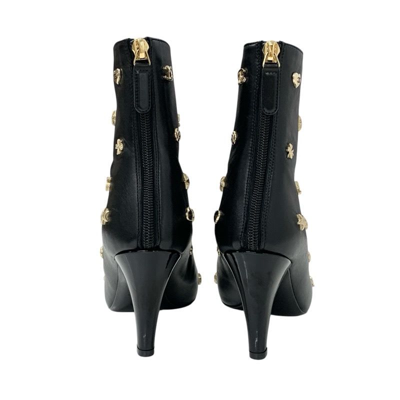 Chanel Boots Short Shoes Leather Patent Black Gold Coco Mark Icon Logo — view 5