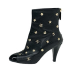 Chanel Boots Short Shoes Leather Patent Black Gold Coco Mark Icon Logo — view 3