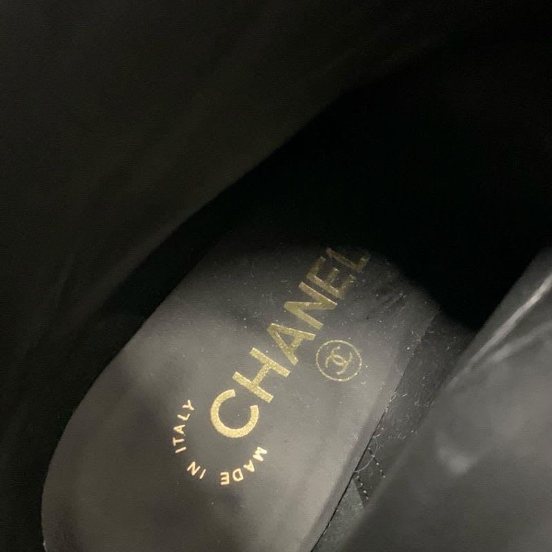 Chanel Boots Short Shoes Leather Patent Black Gold Coco Mark Icon Logo — view 7
