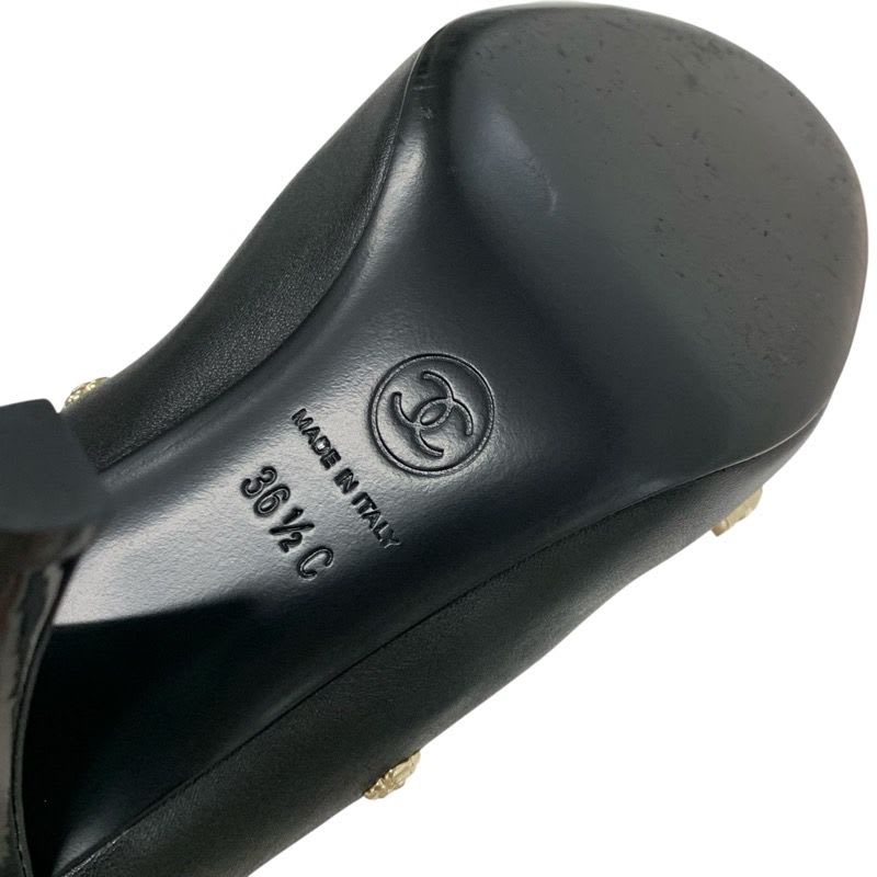 Chanel Boots Short Shoes Leather Patent Black Gold Coco Mark Icon Logo — view 8