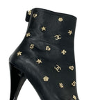 Chanel Boots Short Shoes Leather Patent Black Gold Coco Mark Icon Logo — view 9