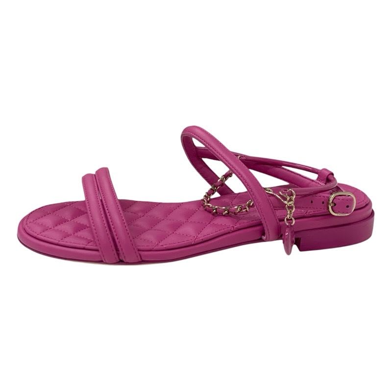Chanel Sandals Shoes Leather Pink Gold Quilted Coco Mark Heart Chain Strap — view 3