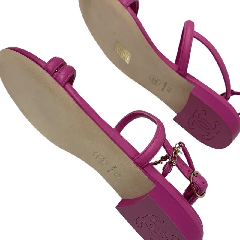 Chanel Sandals Shoes Leather Pink Gold Quilted Coco Mark Heart Chain Strap — view 6