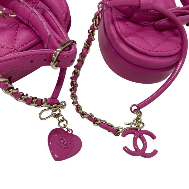 Chanel Sandals Shoes Leather Pink Gold Quilted Coco Mark Heart Chain Strap — view 9