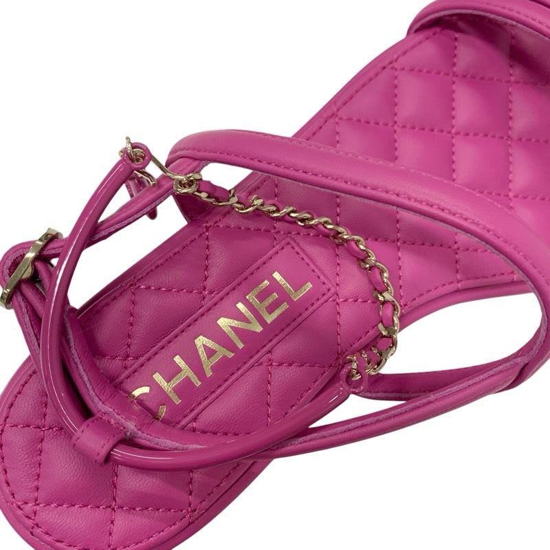 Chanel Sandals Shoes Leather Pink Gold Quilted Coco Mark Heart Chain Strap — view 7