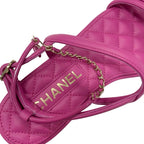 Chanel Sandals Shoes Leather Pink Gold Quilted Coco Mark Heart Chain Strap — view 7