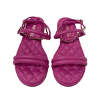 Chanel Sandals Shoes Leather Pink Gold Quilted Coco Mark Heart Chain Strap — view 2