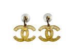 Chanel CC Logo Dangling Earrings 08 Resin Glitter Clear Yellow